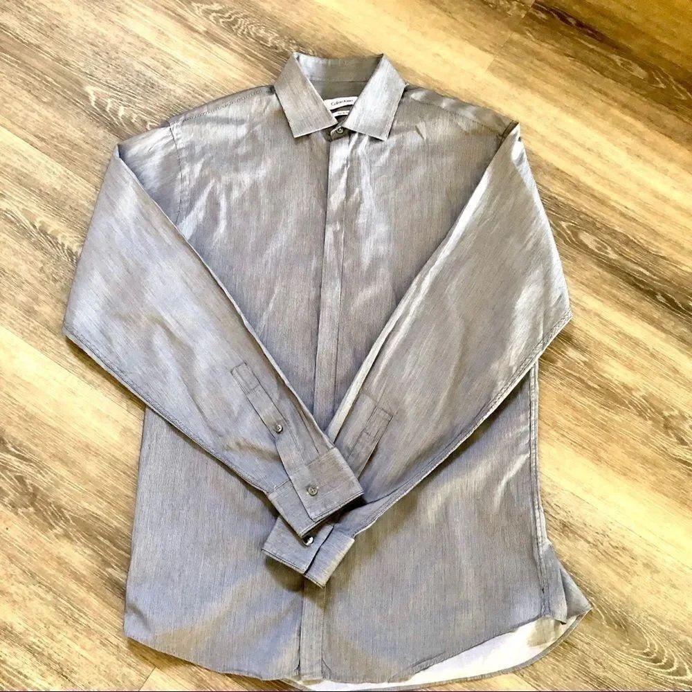 Calvin Klein grey long sleeve pinstripe shirt